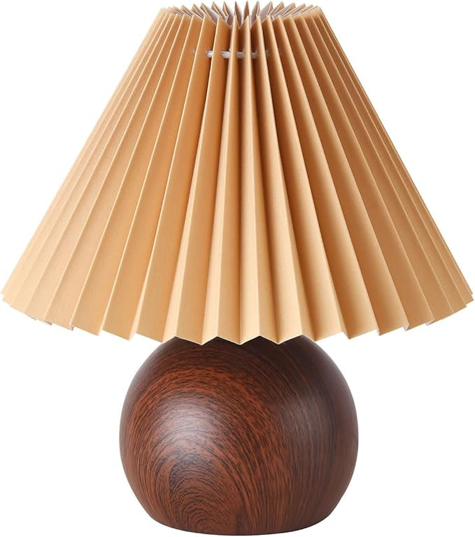 KUNJOULAM Small Pleated Table Lamp, Modern Bedside Nightstand Lamp with Coffee Lampshade, Cute La... | Amazon (US)