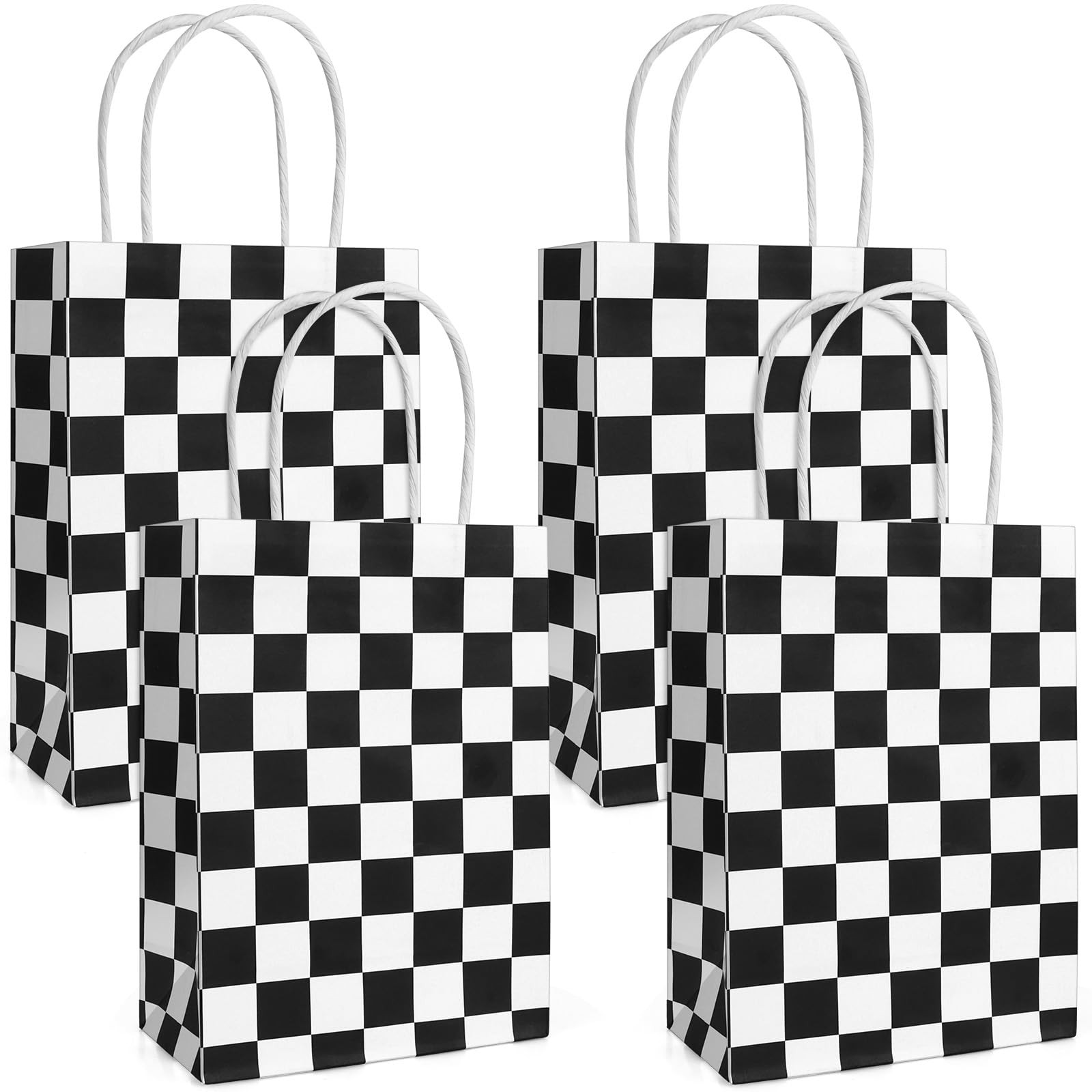 Lemicin 12 Pack Checkered Gift Bags Race Car Goodie Bags Candy Paper Treat Bag with Handle Checke... | Amazon (US)