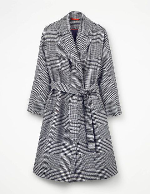 Lindfield Wrap Coat (Navy/Ivory Check) | Boden (UK & IE)