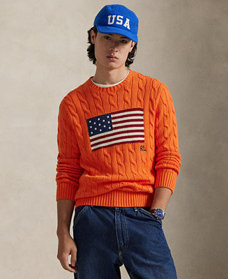 Men's  Cable-Knit Flag Sweater | Macy's