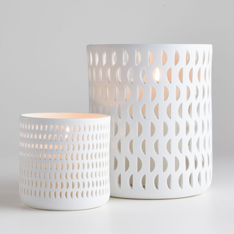 Cali Moon White Hurricane Candle Holders | Crate and Barrel | Crate & Barrel
