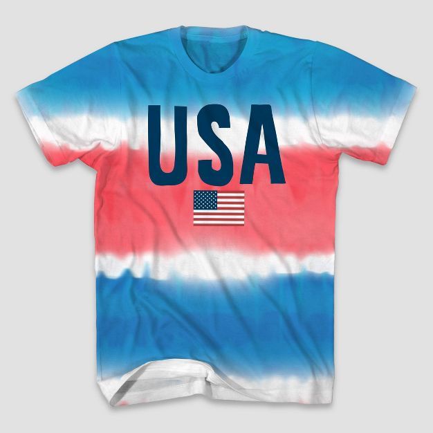 Men's America Vertical Tie-Dye Short Sleeve Graphic T-Shirt - Blue/Red | Target