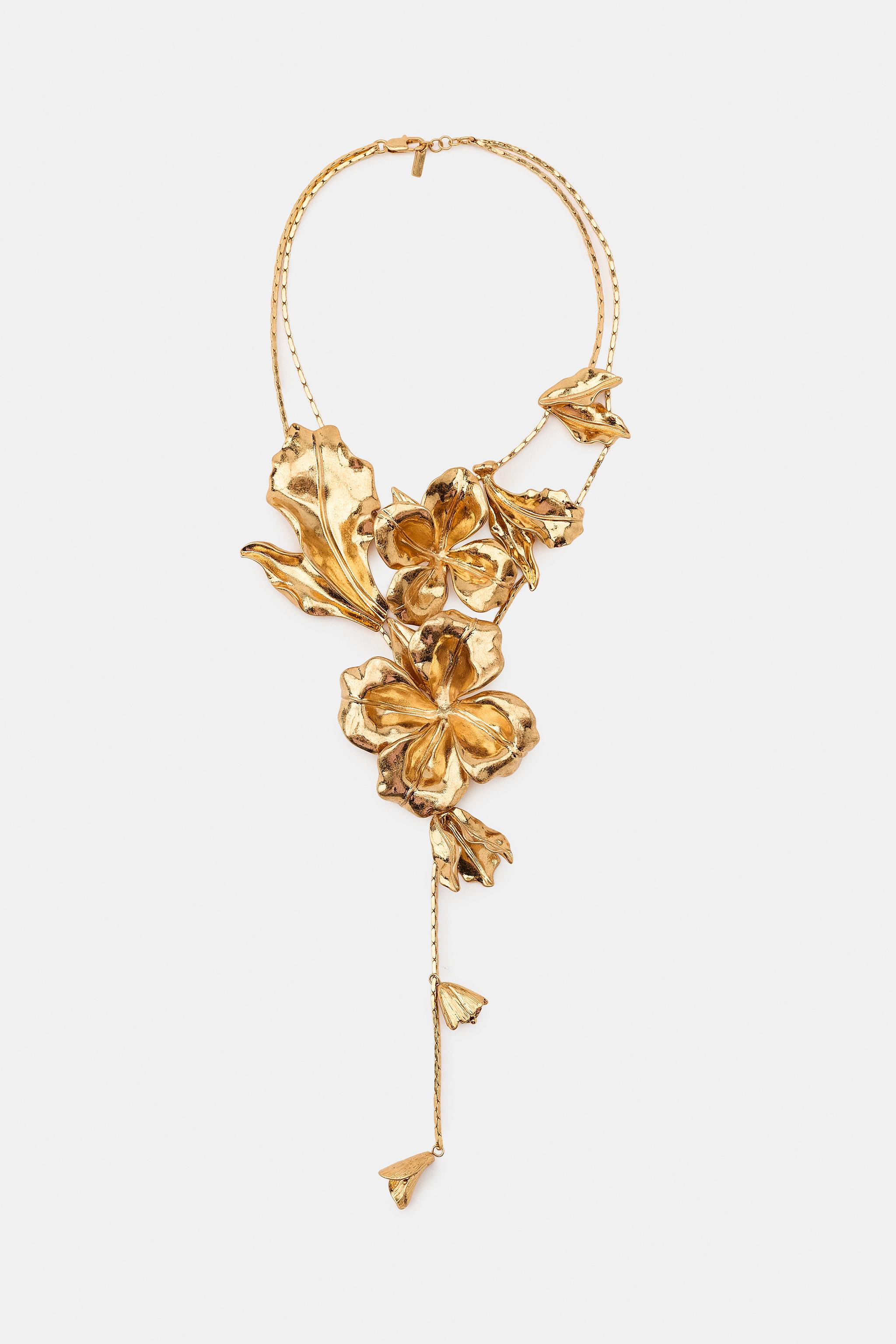 DOUBLE METAL FLOWER NECKLACE | Zara US