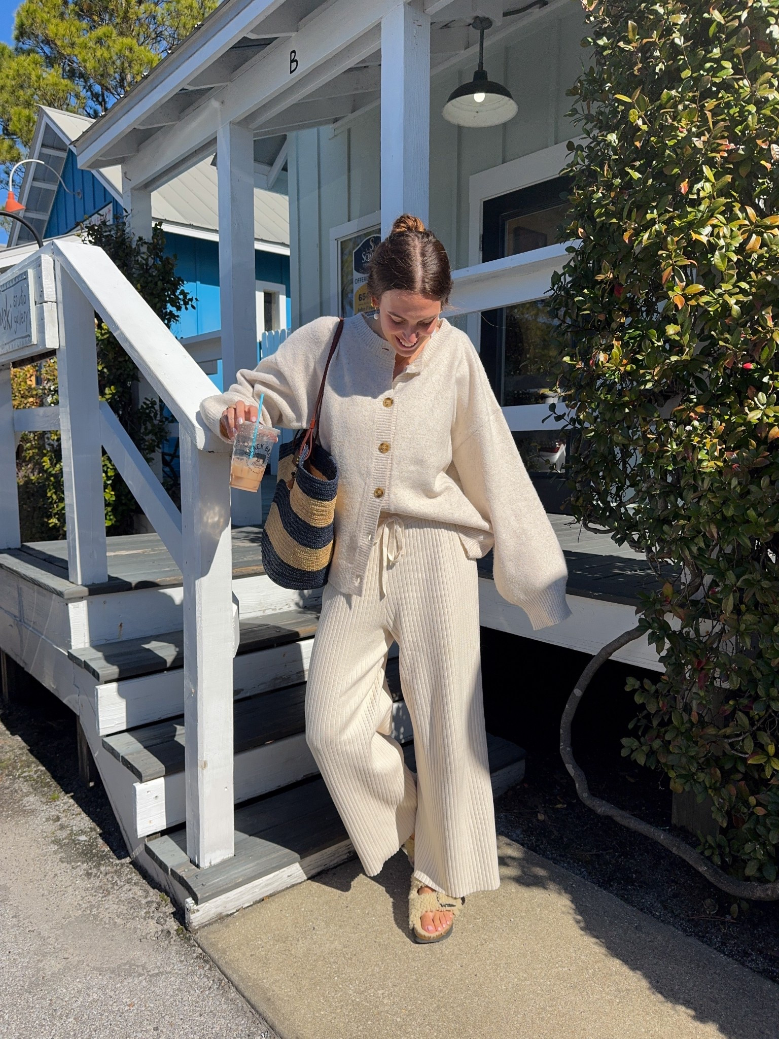 Cozy neutral set for everyday 🤍

Wearing my favorite cable knit wide leg pants with this oversized cardigan—such an easy, elevated outfit for coffee runs or slow mornings. Paired with my Sézane basket for that effortless, coastal feel.

#LTKmomlife #LTKSeasonal #LTKootd