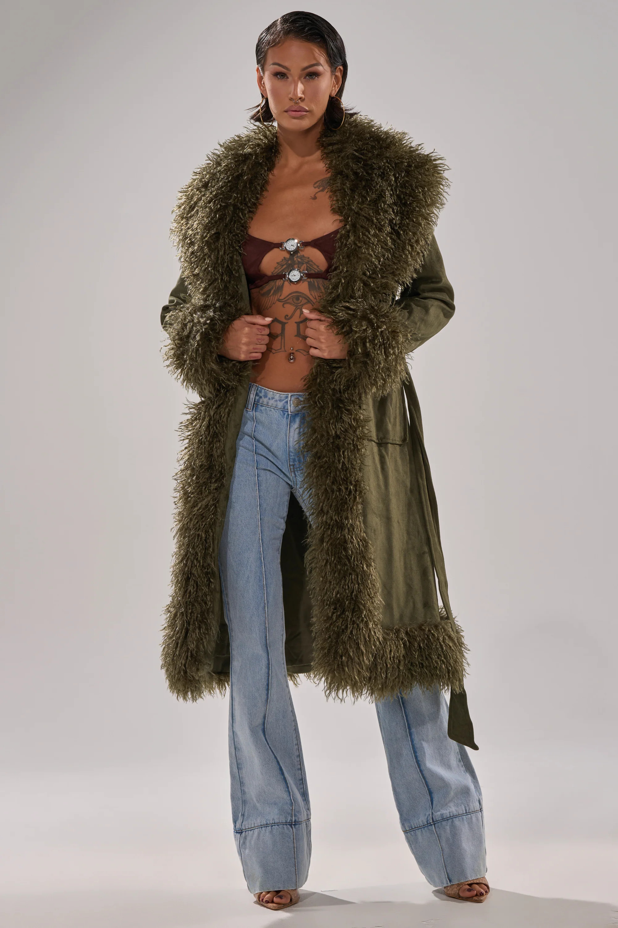 JADE FUR TRIM TRENCH | AKIRA