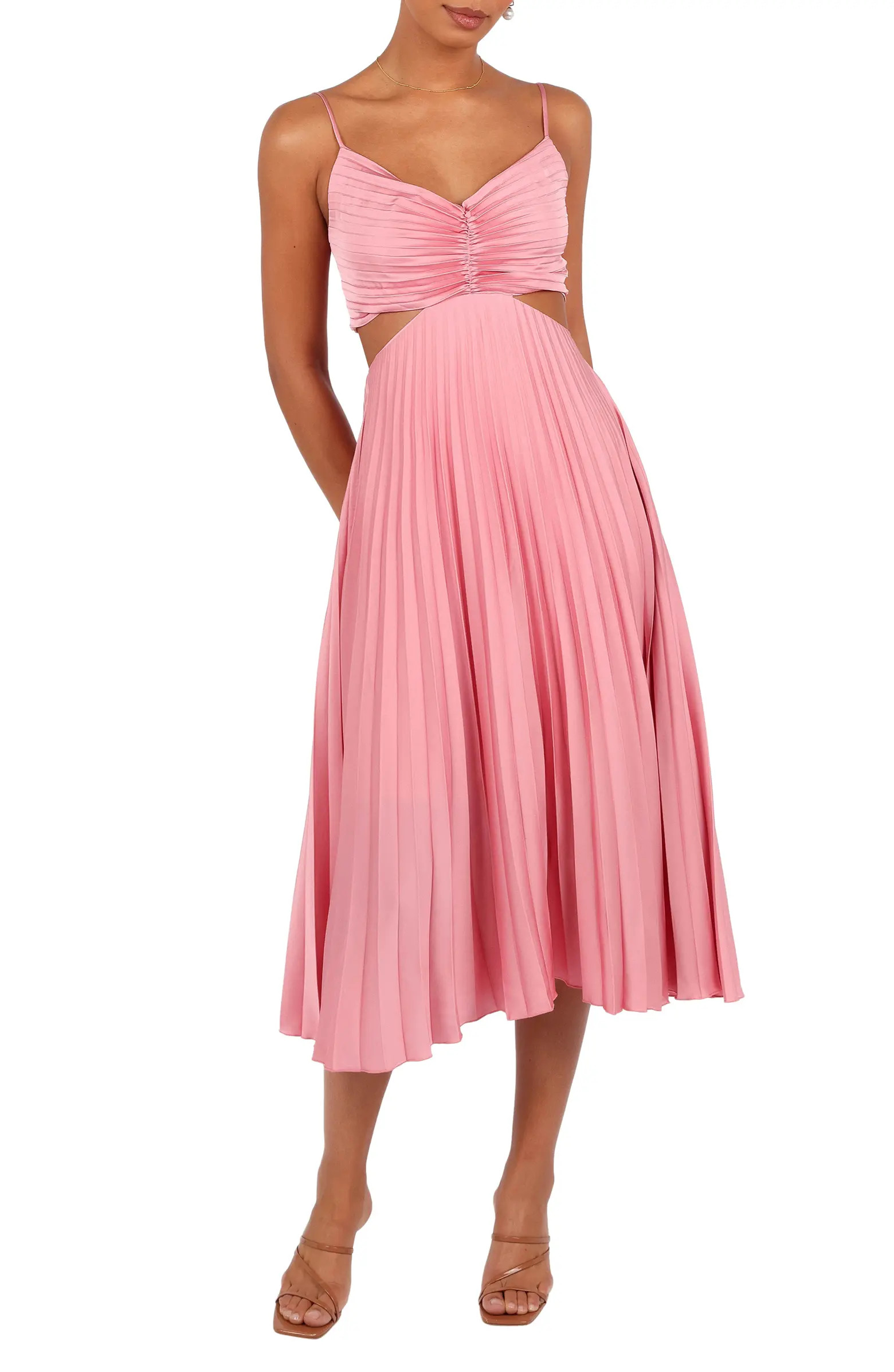 Petal & Pup Niamh Pleated Cutout Satin Midi Dress | Nordstromrack | Nordstrom Rack