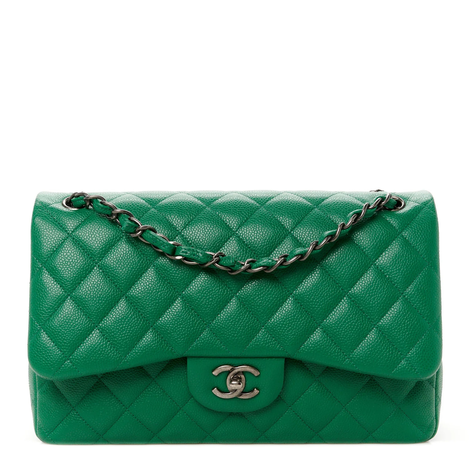Caviar Quilted Jumbo Double Flap Green | FASHIONPHILE (US)