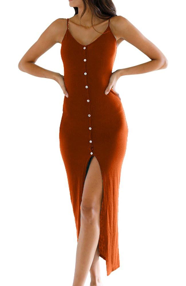 Eliacher Women’s Button Down Adjustable Spaghetti Straps Summer Dress Sleeveless Bodycon Party ... | Amazon (US)