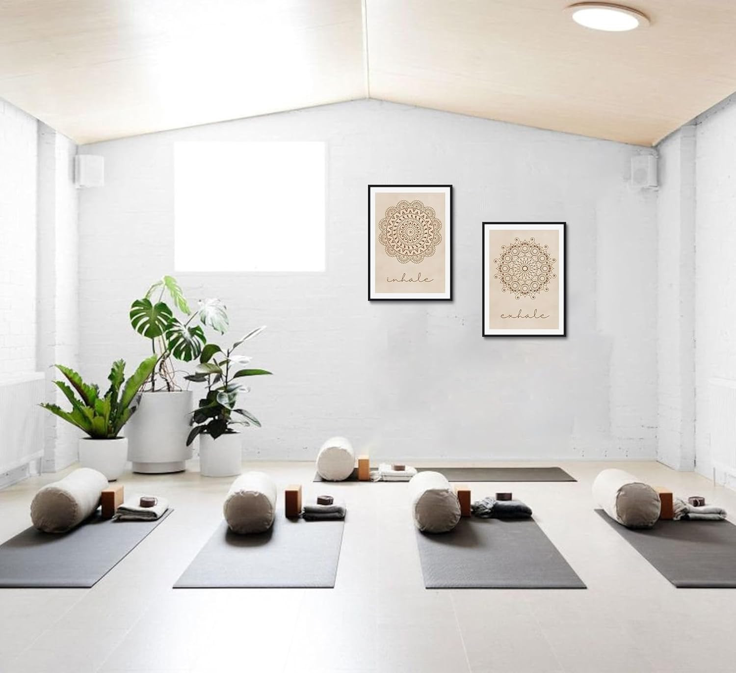 2Pcs Beige Mandala Wall Art Abstract Exhale Inhale Pictures Modern Yoga Meditation Painting Canva... | Amazon (US)