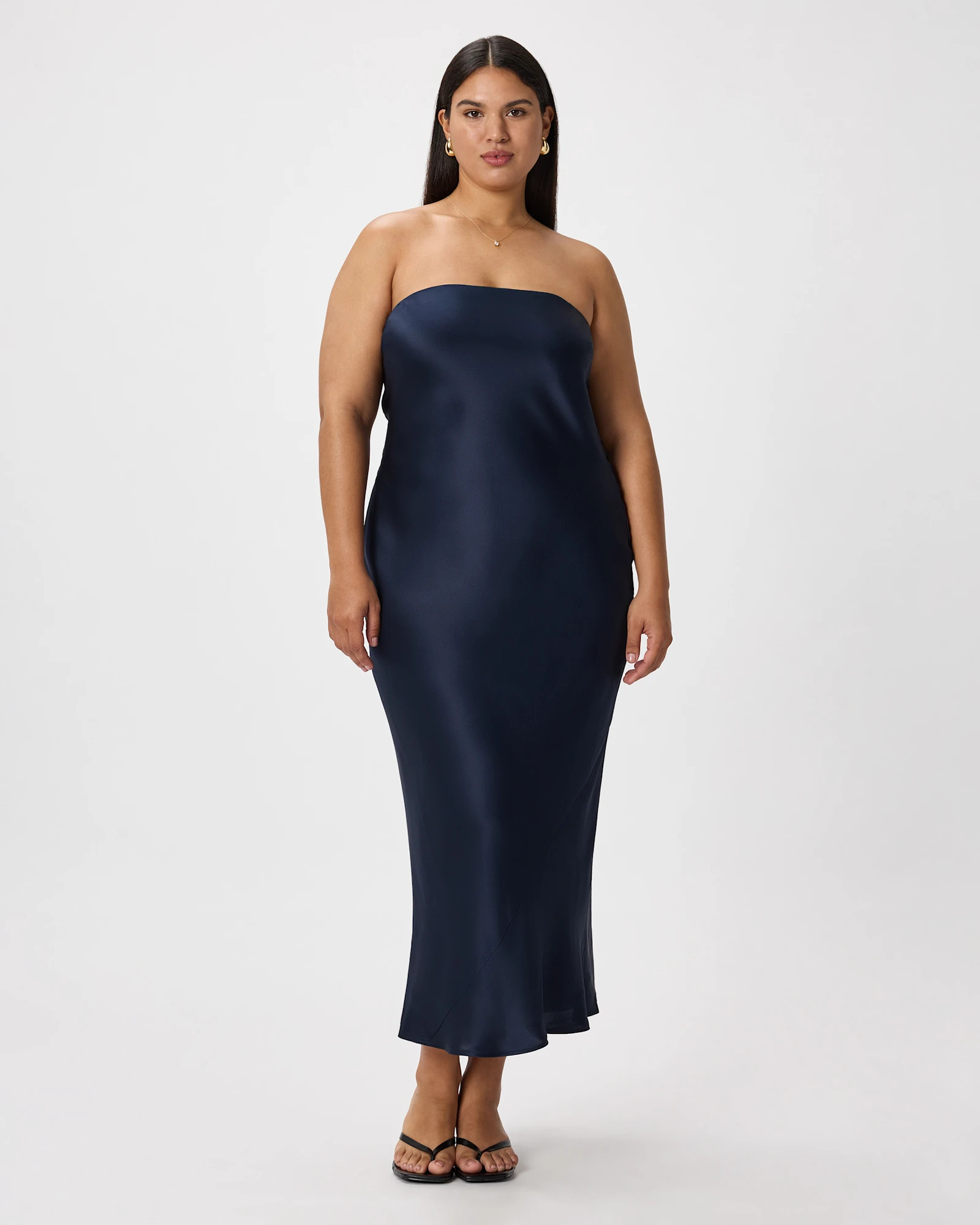 Quince | Women's Strapless Midi Dress in Navy, Size XL, Mulberry Silk | Quince