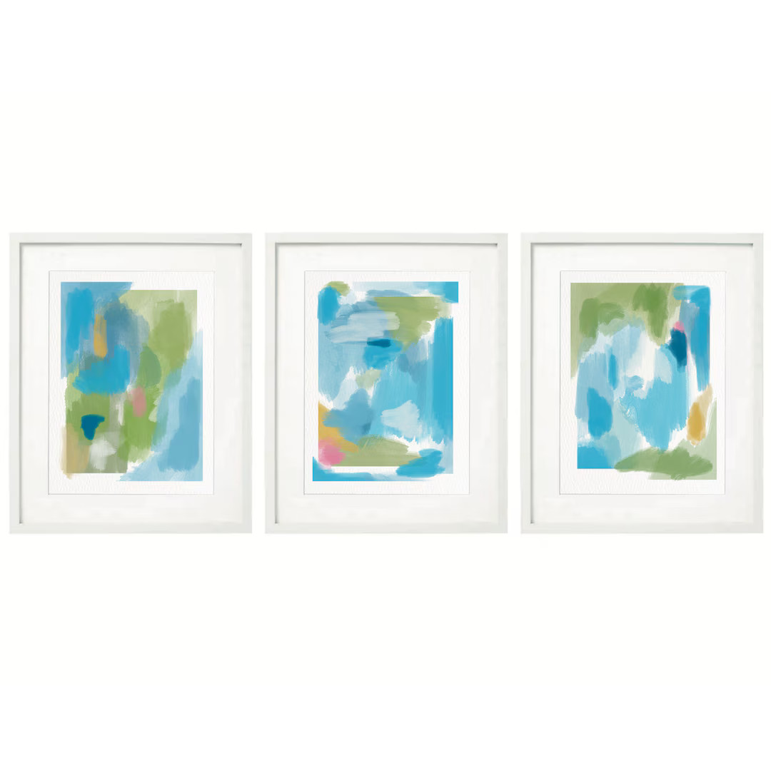 Blue Green Preppy Watercolor Brush Stroke Abstract Art Piece Set of 3 Blue Green Printable Art Wa... | Etsy (US)