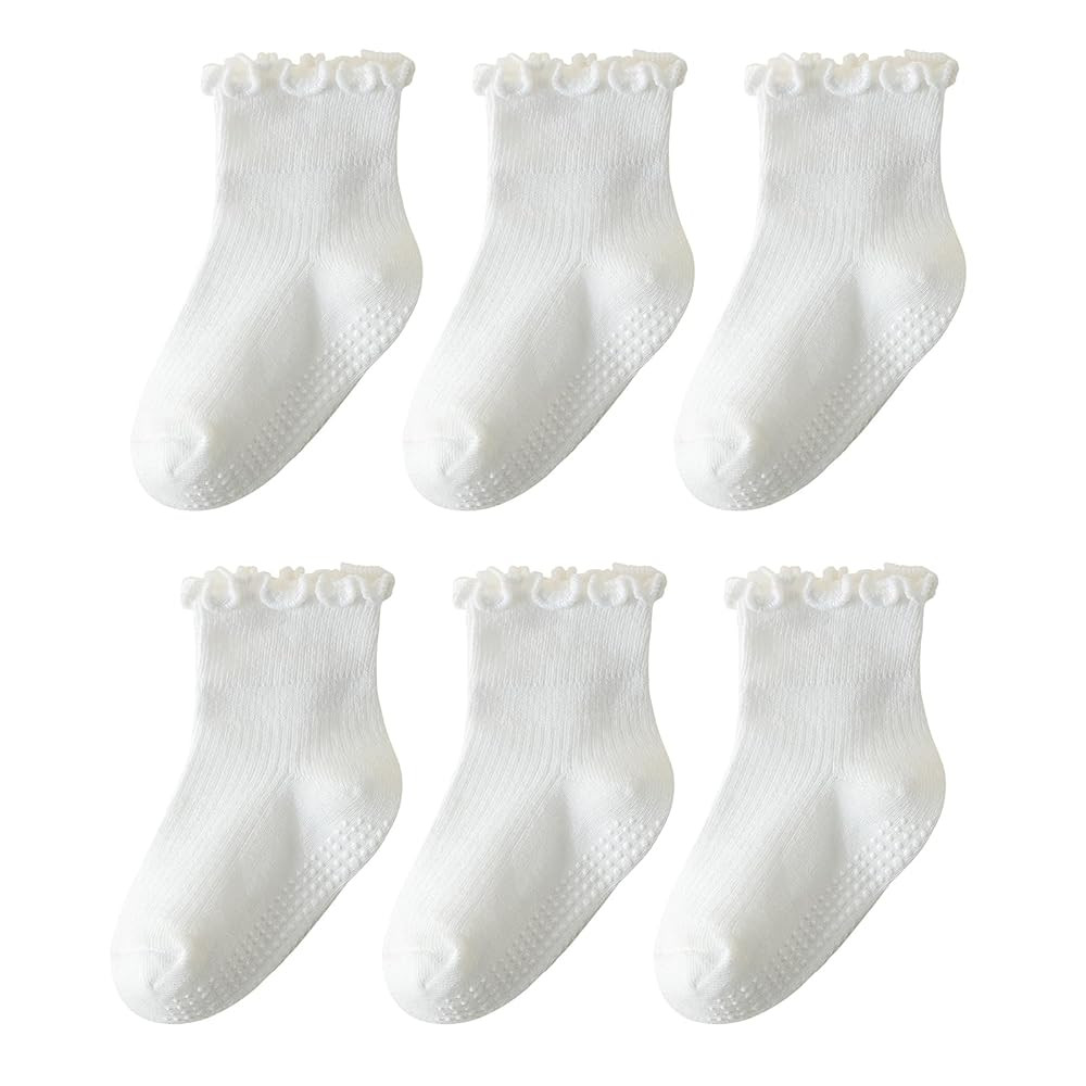 6 Pairs Toddler Ruffle Socks for Girls - Baby Grip Socks with Non-Slip, Cute Grippy Frilly Design | Amazon (US)