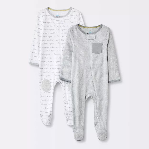 Baby 2pk 'I Love You' Elevated Sleep N' Play with Hat - Cloud Island™ Gray | Target