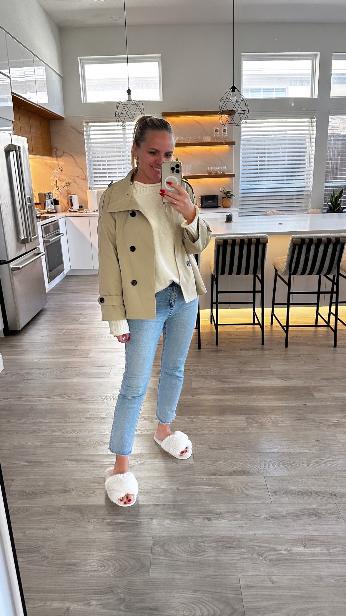 So excited to wear this cropped trench 🤍
I’m in medium.
If you want it more relaxed, stick to your size.
If you want it more cropped, size down.

Sleek ponytail 

#LTKstorytime #LTKootd #LTKmomlife
