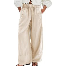 SeeLuNa Linen Pants for Women Cotton Baggy Boho Casual Palazzo Pants Wide Leg Long Lounge Trouser... | Amazon (US)