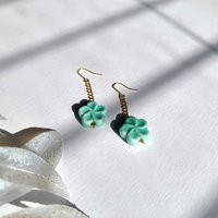 Blue Green Flower Shape Drop Earrings | Rainbow Effect With 18K Gold Plated Hooks | Etsy (US)