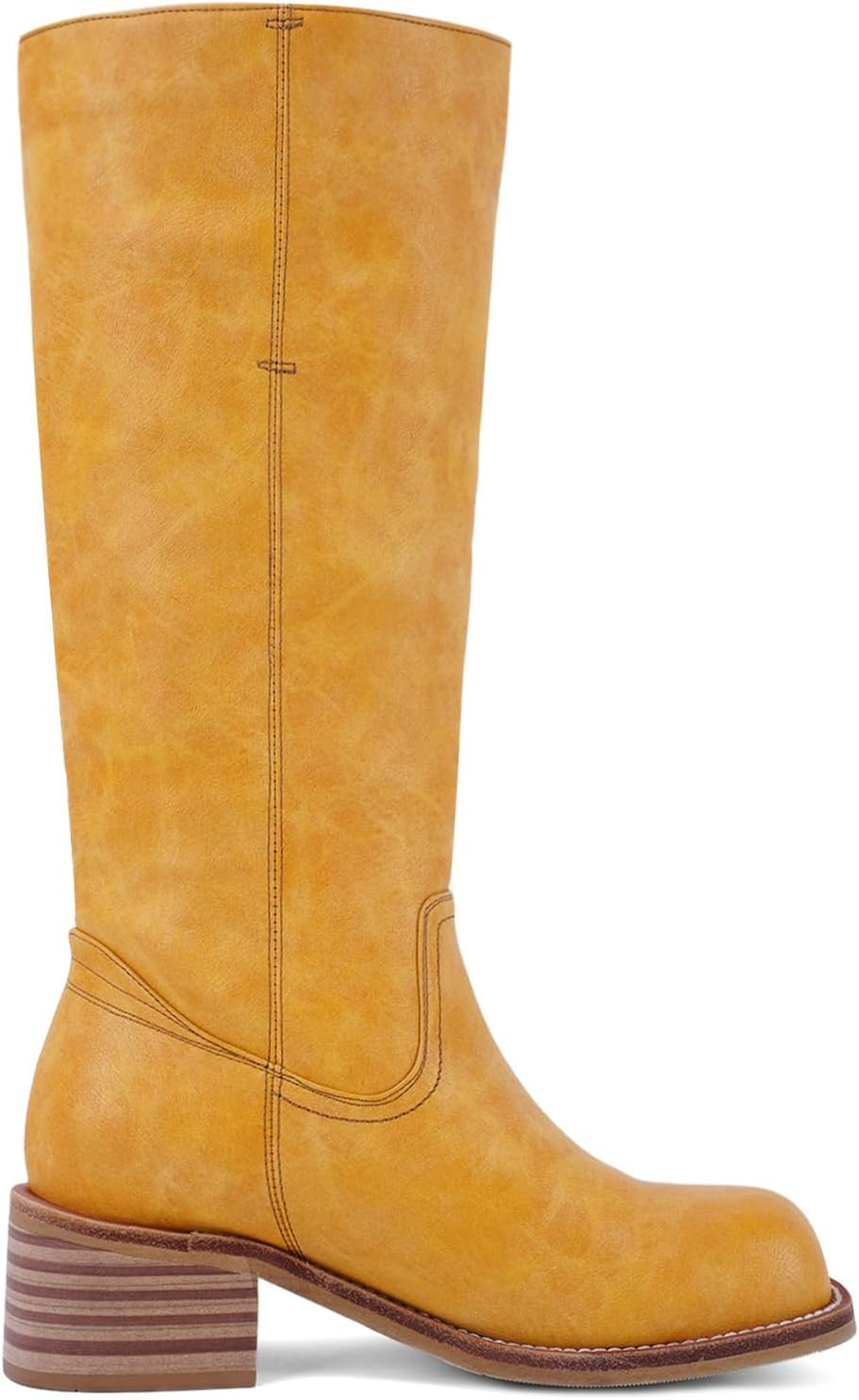 UBWDU Women's Knee High Boots Chunky Block Heel Long Boots Square Toe Low Heel Boots for Women | Amazon (US)