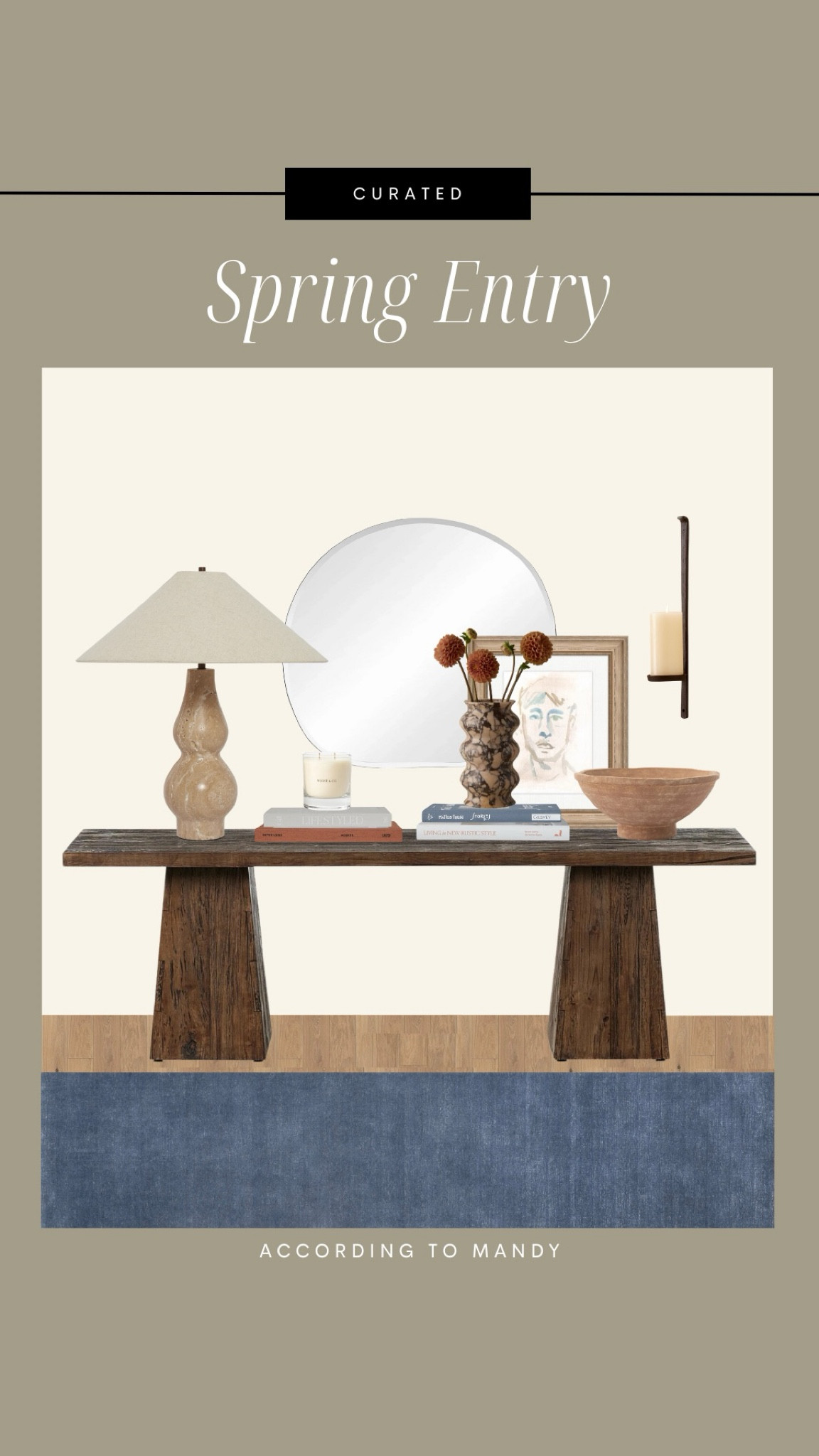Curated - Spring Entryway!

moodboard, entry way design, entry design, unique modern entry, wood console table, entry finds, lulu & georgia, books, decor books, candle sconces, mirror, unique mirror, silver home finds 

#LTKSeasonal #LTKHome #LTKStyleTip
