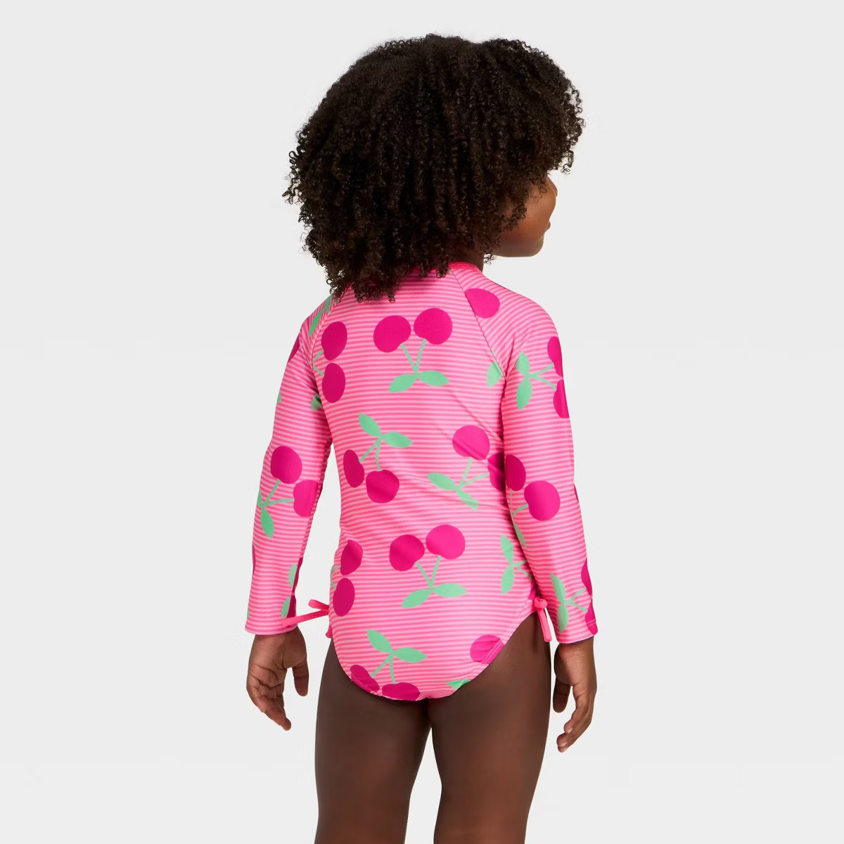Toddler Girls' Long Sleeve One Piece Striped Cherry Rash Guard Swimsuit - Cat & Jack™ Bright Pi... | Target