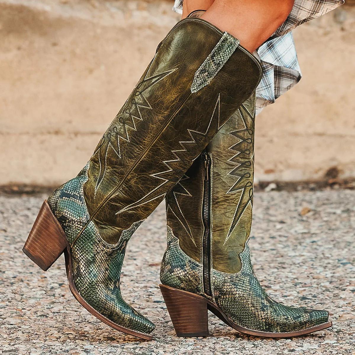 BAMBI Women's Leather Boots Green Snake Multi | Freebird Stores | Shop Women's Western Snake Embo... | Freebird