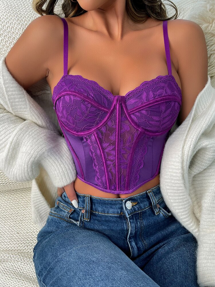 Floral Lace Panel Push Up Bra | SHEIN