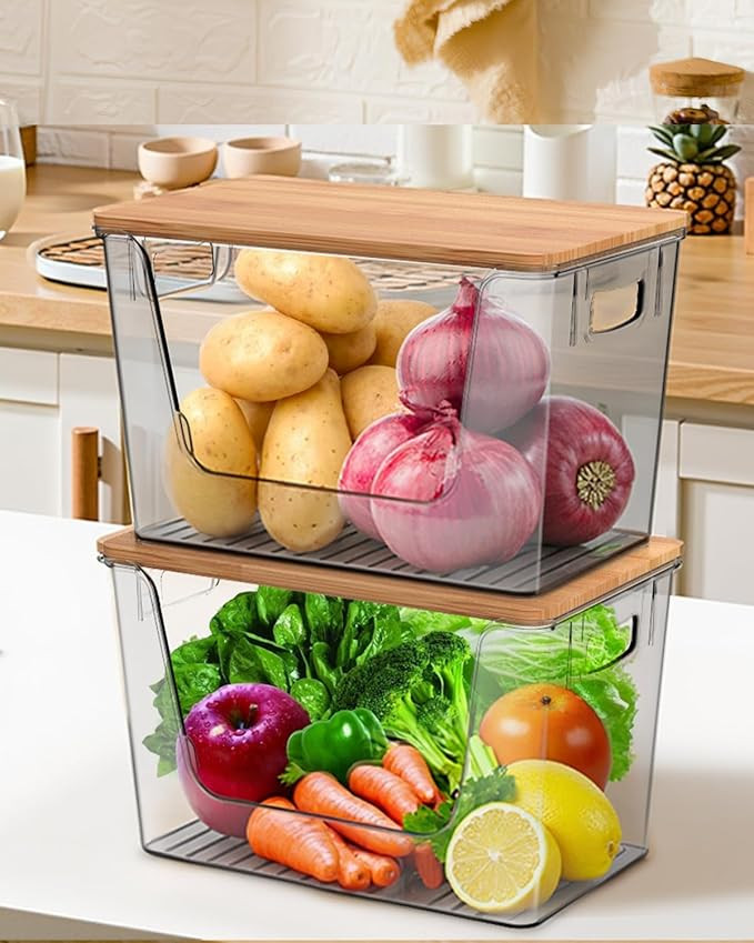 Pack of 4 Onion and Potato Storage Bins, Clear Pantry Organizers and Storage, Stackable Fruit and... | Amazon (US)