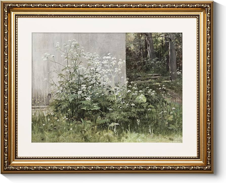 ARPEOTCY Vintage Gold Framed Wall Art, Flowers at the Fence Country Landscape Paintings, Victoria... | Amazon (US)