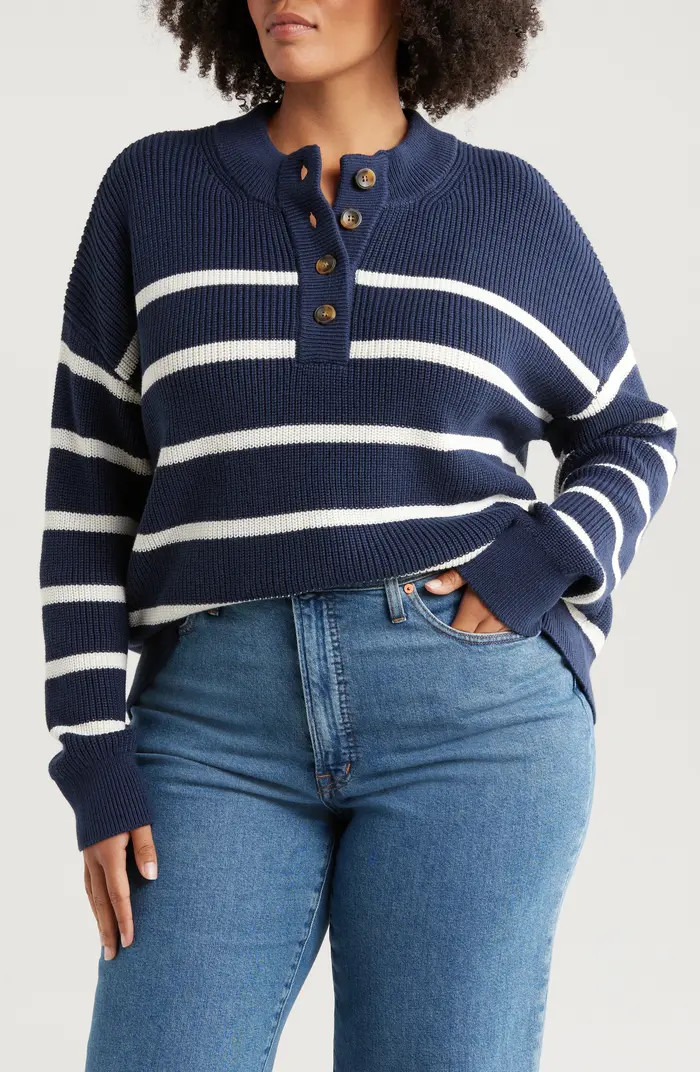 Caslon® Half Button Pima Cotton Blend Sweater | Nordstrom | Nordstrom