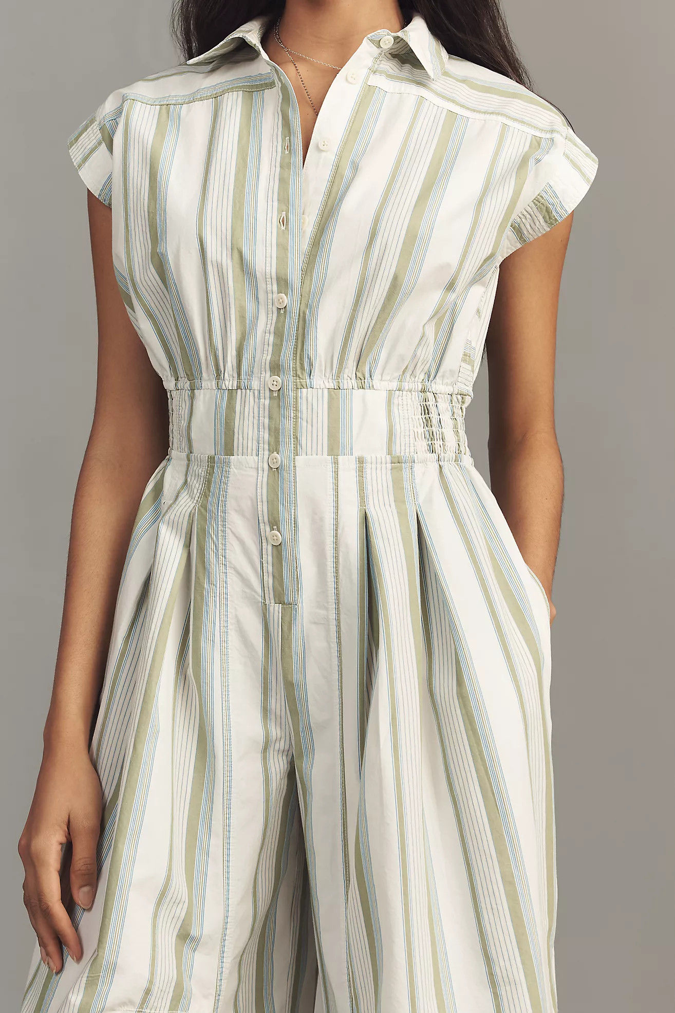 By Anthropologie Striped Shirting Parachute Jumpsuit | Anthropologie (US)