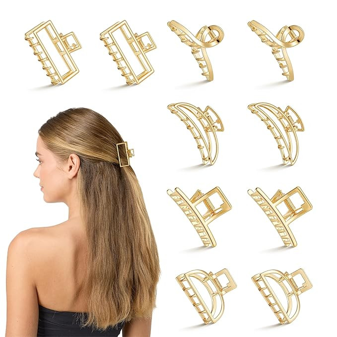 10Pcs Small Gold Hair Clips, Medium Metal Hair Claw Clips for Women Thick Thin Hair, Strong Hold ... | Amazon (US)