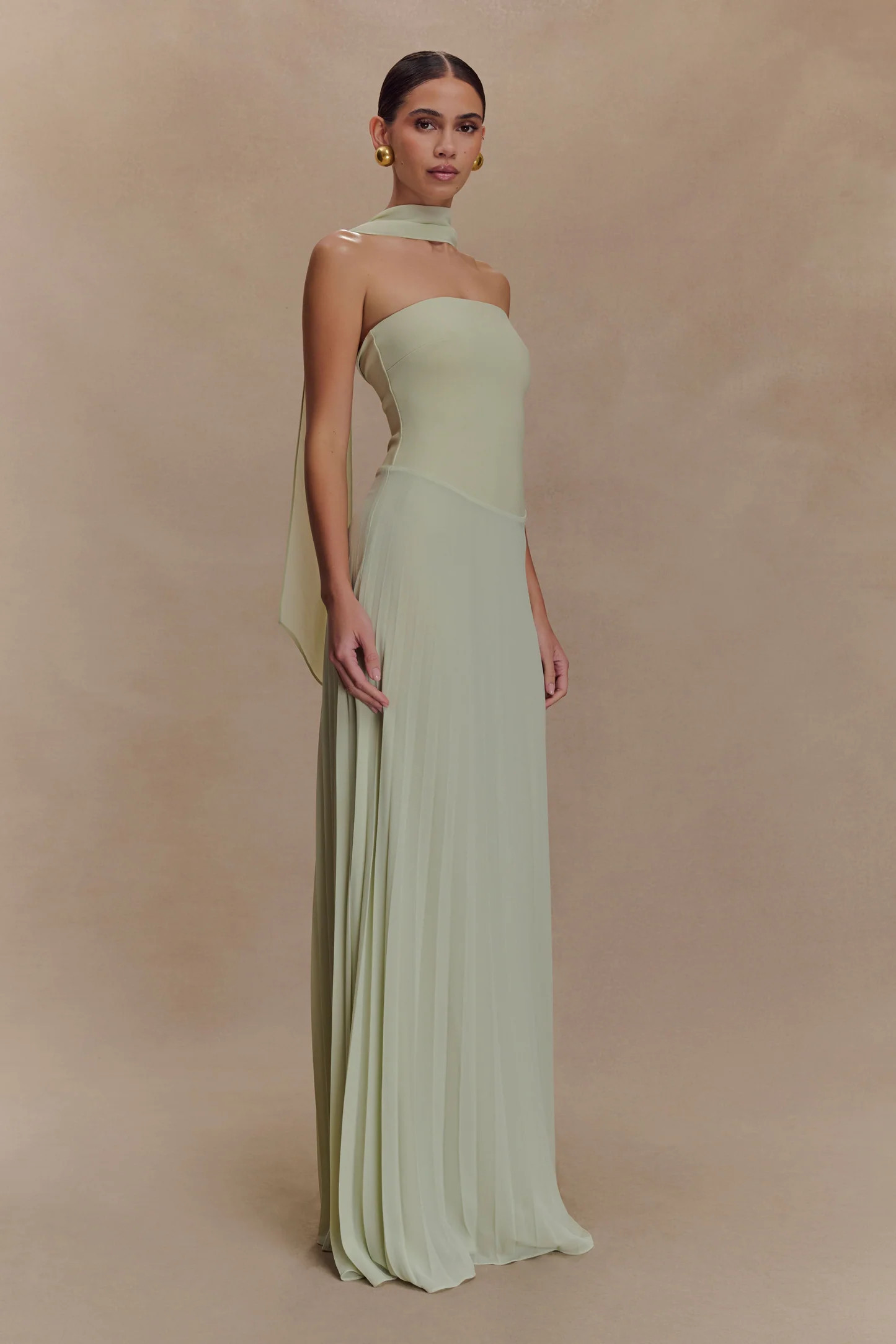Caira Chiffon Scarf Maxi Dress - Sage | MESHKI US