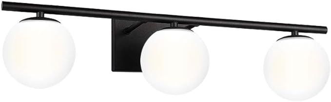 YHTlaeh New Bathroom Vanity Light Fixtures 3 Lights Brushed Black Milk White Globe Glass Shade Mo... | Amazon (US)