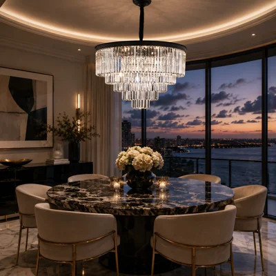 Allure 21-Light Round Crystal LED Chandelier - Matte Black | Wayfair North America
