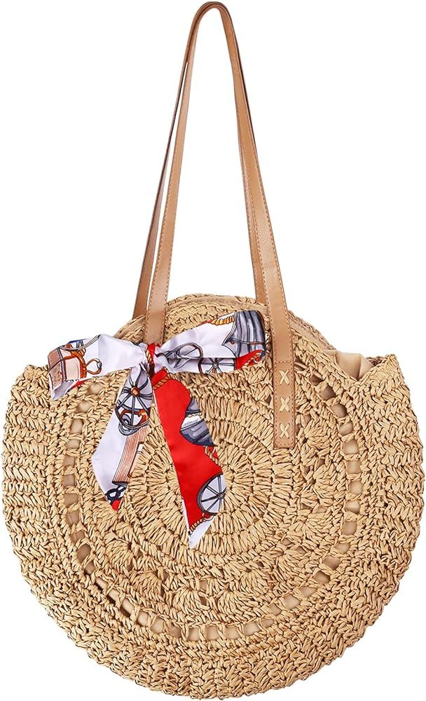 Malocids Straw Bag Woven Zippered Shoulder Bag Tote Crossbody Bags Handwoven Handbags for Vacation a | Amazon (US)