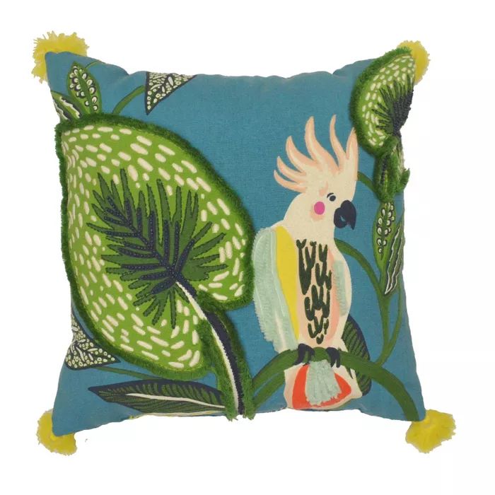 Square Embellished Cockatoo Pillow with Tassels Multi - Opalhouse™ | Target