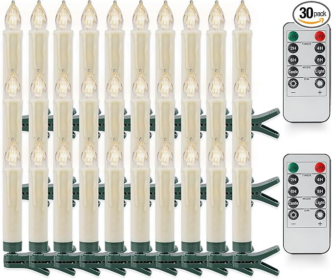 Rhytsing Set of 30 Clip On Candles for Christmas Tree with 2 Remotes, Battery Operated LED Candle... | Amazon (US)