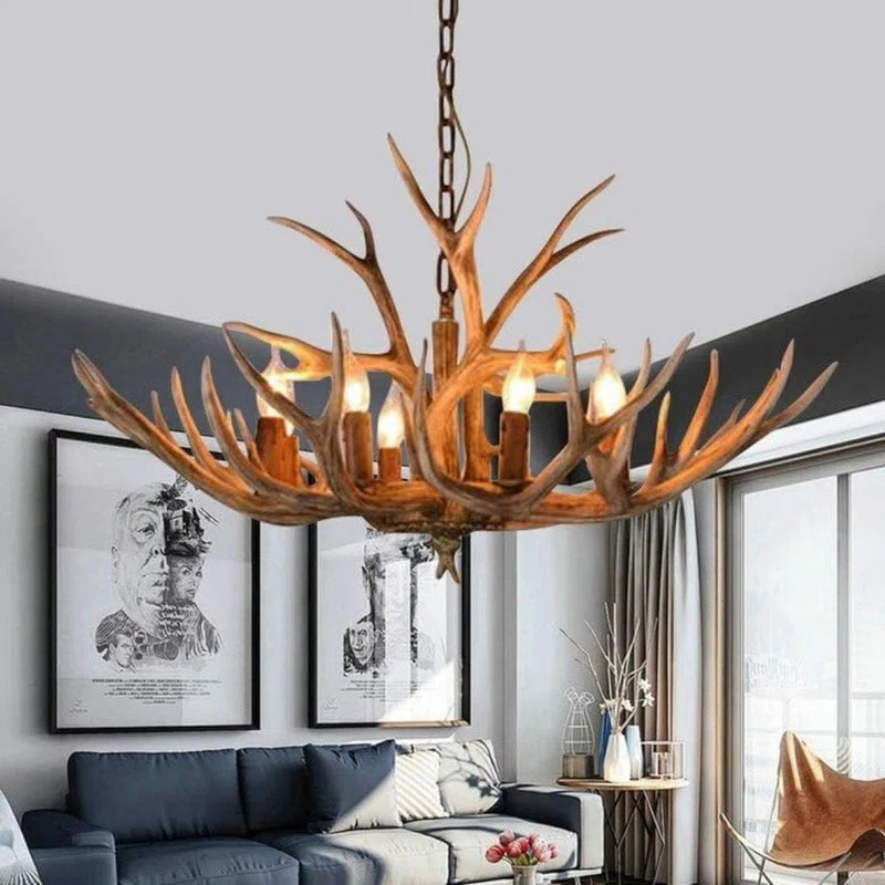Antlers Chandelier, Pendant Light 6 Antlers Retro Country Style Deer Horn Chandelier Lighting wit... | Wayfair North America