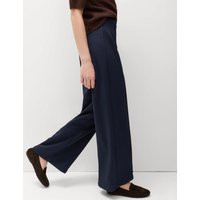 M&S Collection Women's Jersey Elasticated Waist Wide Leg Trousers - 12SHT - Dark Navy, Ecru,Bitter Chocolate,Dark Navy,Black | Marks & Spencer (UK)