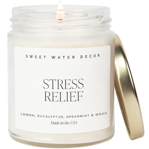 Sweet Water Decor Stress Relief Soy Candle - Lemon, Eucalyptus, Mint, Jasmine Scented Relaxing Candles for Home - 9oz Clear Jar + Gold Lid, 40+ Hour Burn Time, Made in the USA | Amazon (US)