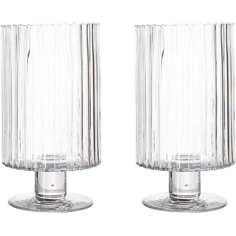 TABLECLOTHSFACTORY 2 Pack 9" Ribbed Pedestal Glass Vases Heavy Duty Glass Candle Holder Clear Vas... | Walmart (US)