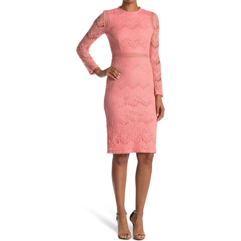 Love By Design Lace Long Sleeve Midi Dress in Rose Petal at Nordstrom Rack, Size Medium | Nordstrom Rack