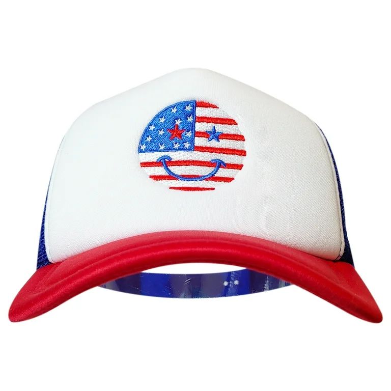 Patriotic Smiley Face Trucker Hat, by Way To Celebrate | Walmart (US)