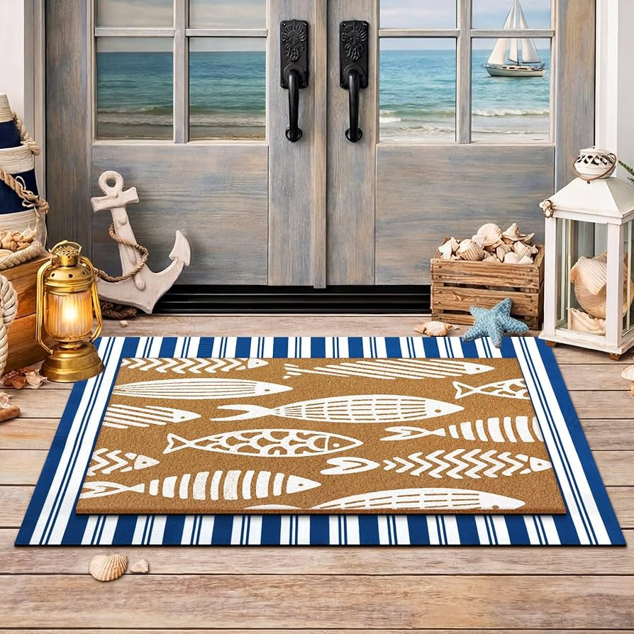 Drydiet 2 Pack Coastal Layered Doormat Set, Nautical Fish Welcome Mat with Striped Outdoor Rug, D... | Amazon (US)