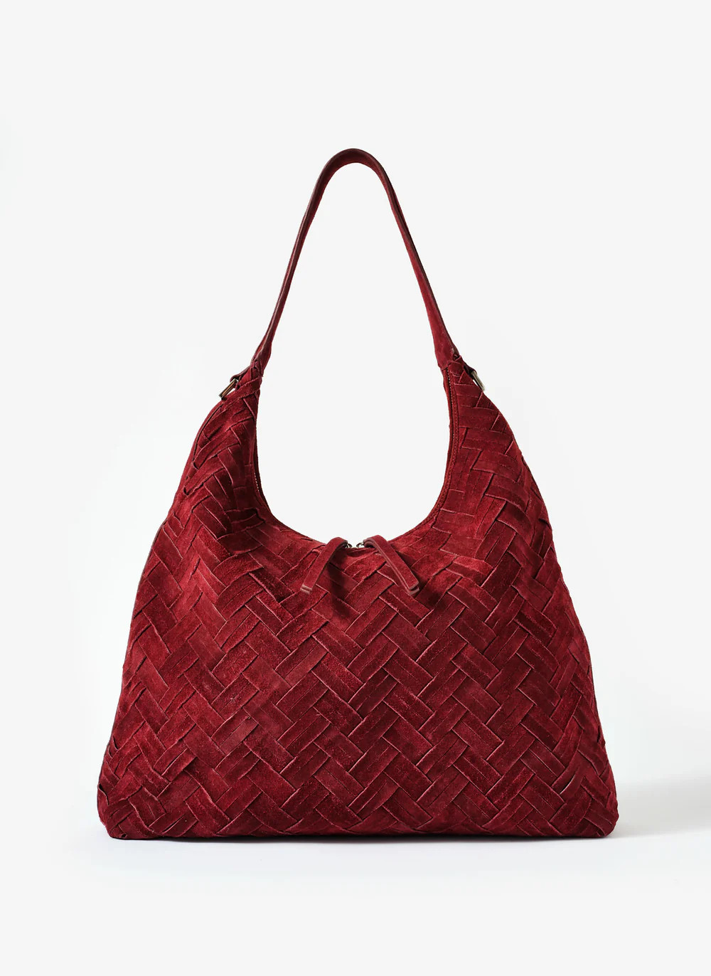 May Burgundy Woven Suede Shoulder Bag | Mint Velvet