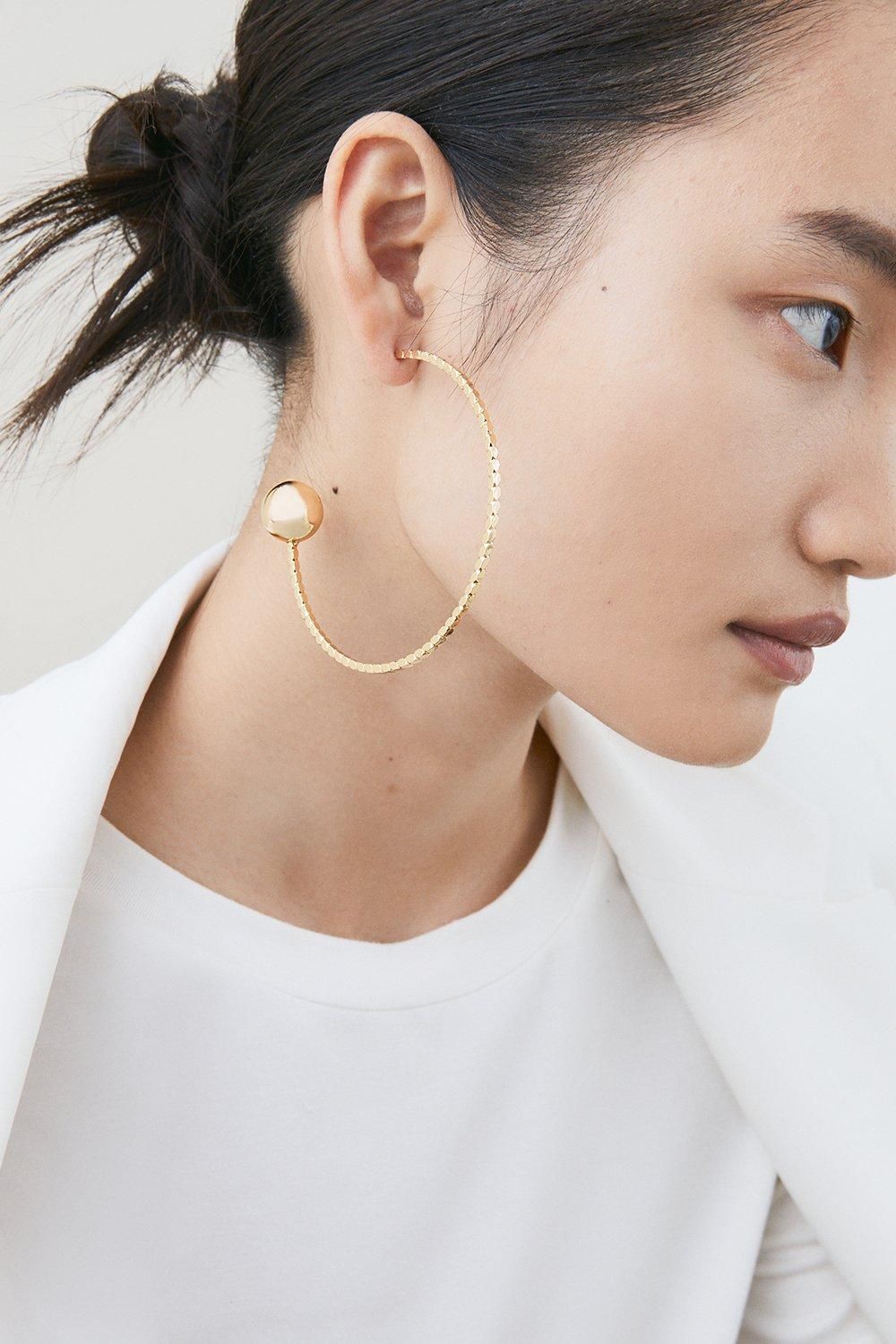 Gold Plated Detailed Large Hoop Earrings | Karen Millen US