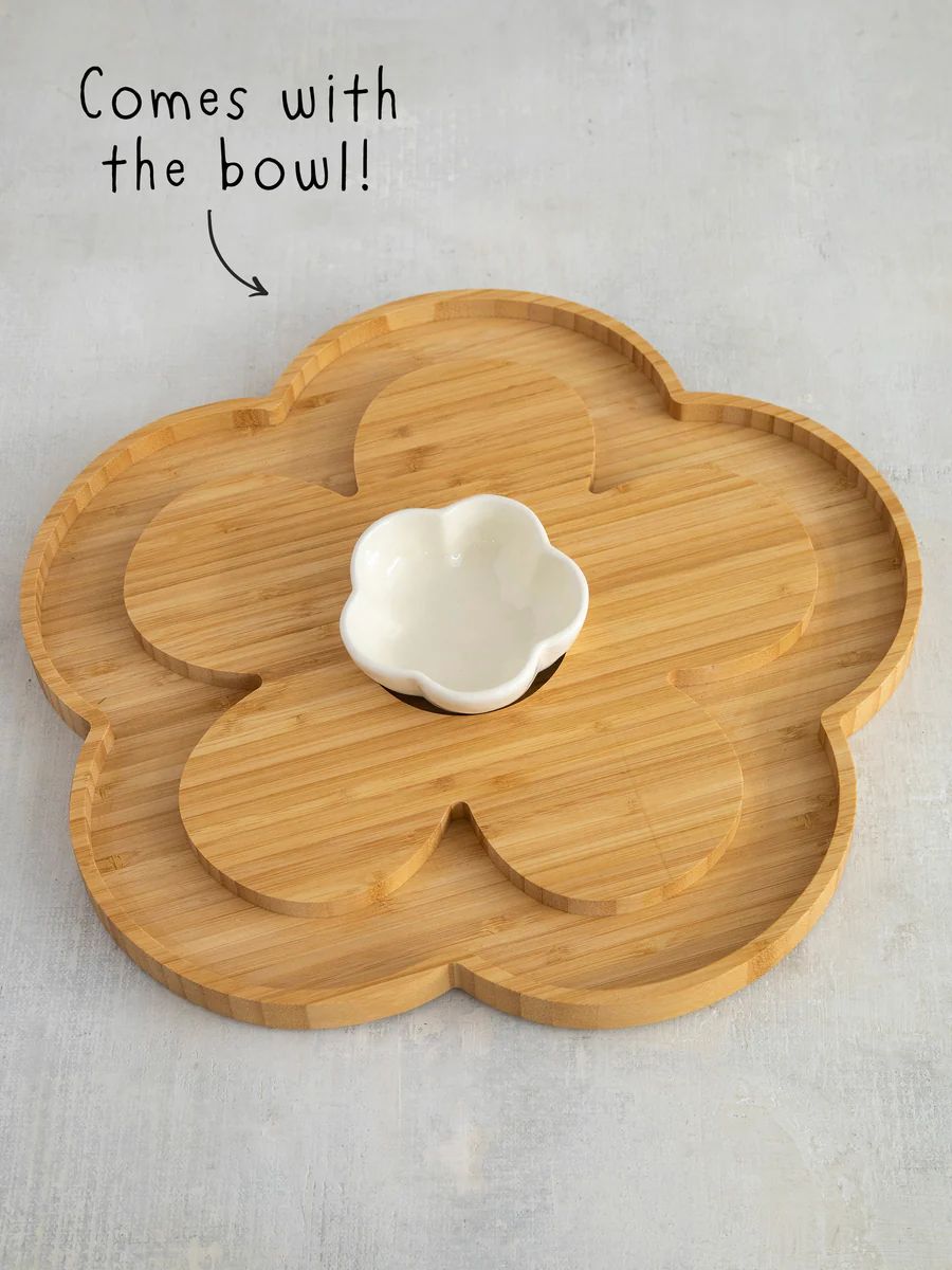 Bamboo Charcuterie Serving Board with Bowl - Flower | Natural Life