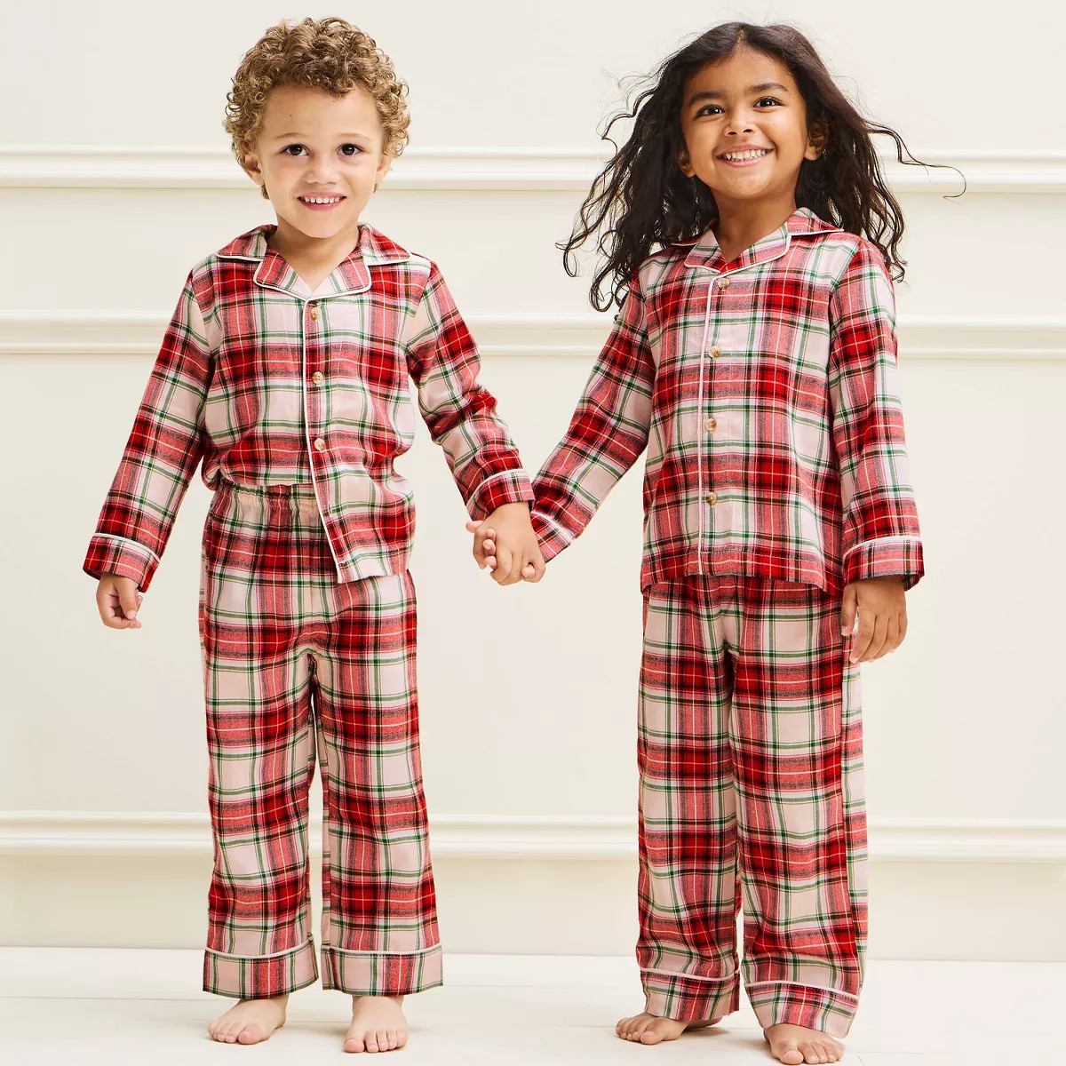 Toddler Holiday Plaid Flannel Matching Family Pajama Set - Wondershop™​​​​​​​ Cream 18M | Target