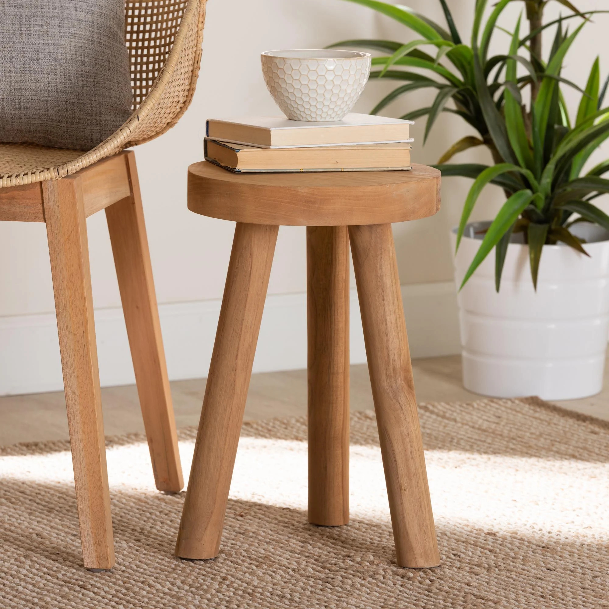 bali & pari Terah Teak Wood Mid-Century Footstool, Natural Brown | Walmart (US)