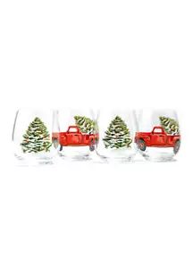 Set of 4 Holiday Stemless Wine Glasses | Belk