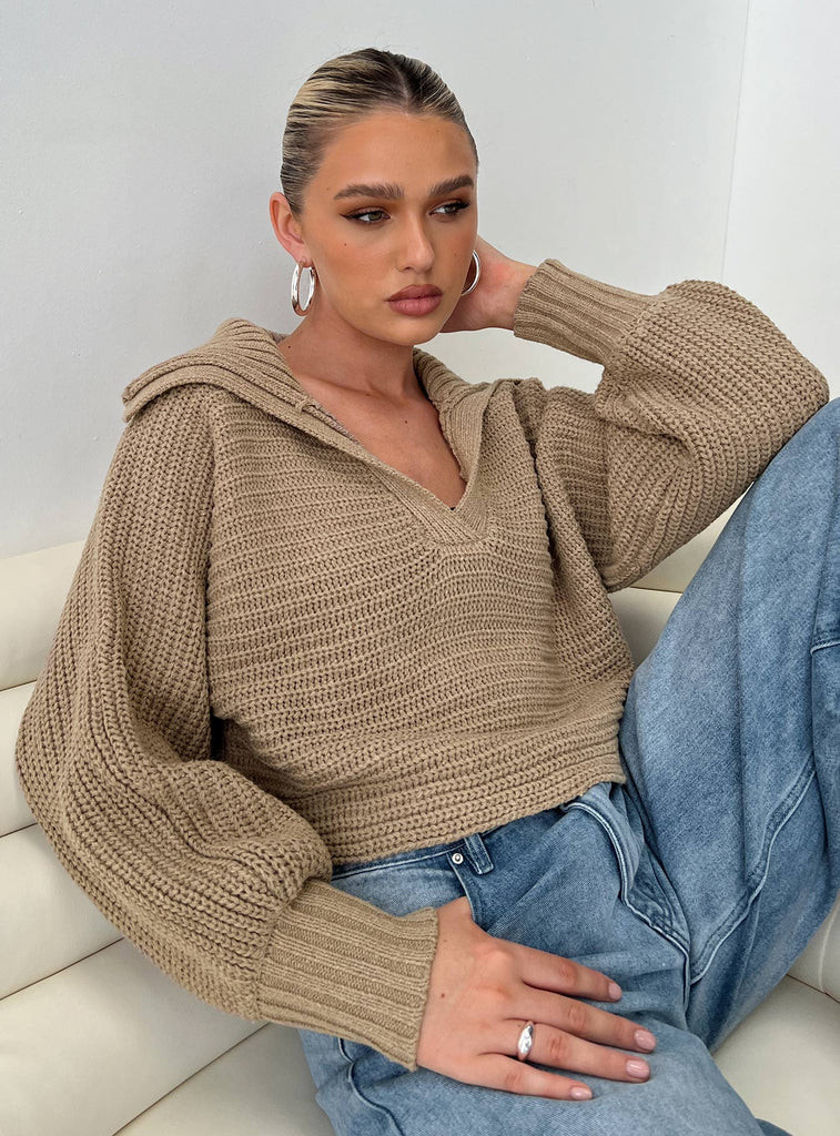 Wester Ribbed Sweater Mocha | Princess Polly US